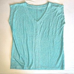 LOFT Striped Dolman Short Sleeve Light Blue Mint V neck Top Blouse